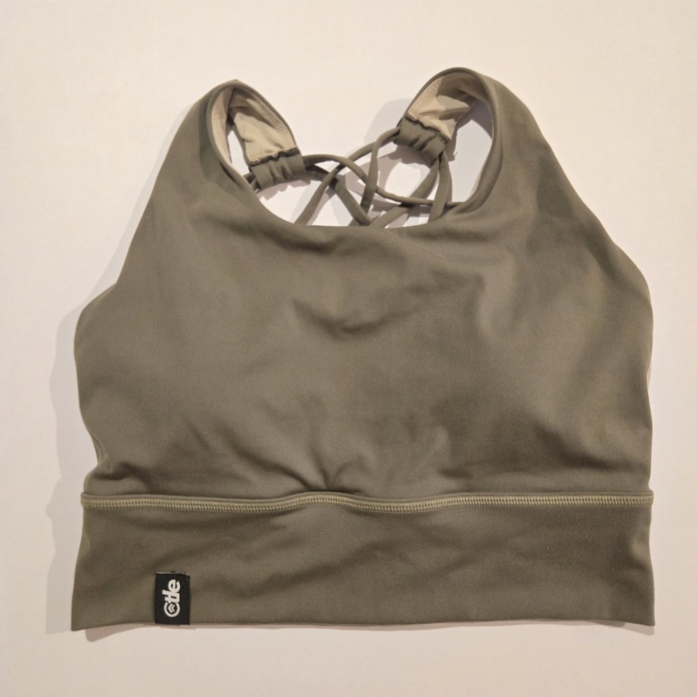 TLE Sports Bra Army Green Crisscross Back Padded Size Medium